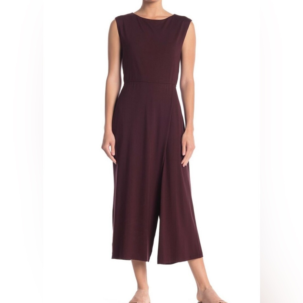 Eileen Fisher Bateau Neck Wrap Jumpsuit Romper Cassis Viscose Jersey